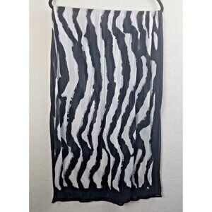 Zebra Print Oblong Scarf Cream Black threads of silver‎ 26x64 sheer
